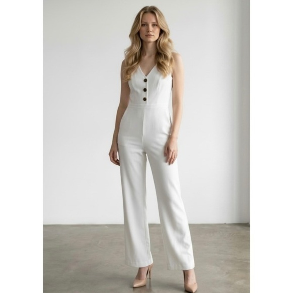 Chelsea28 Womens White Sleeveless Cut-Out Back V-Neck Jumpsuit